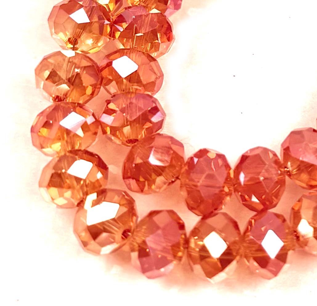 8x6mm Sparking Tangelo Glass Faceted Rondelle AB Crystal Shimmer Beads 16″
