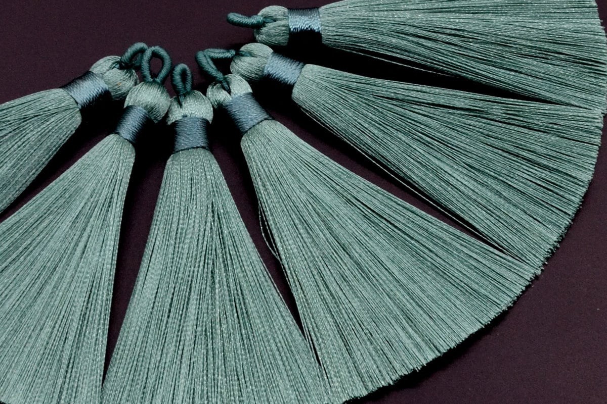 2 Pcs – Peacock Green Tassel Polyester 0.9CM Thickness Craft Tassel 3.54″ / 9CM