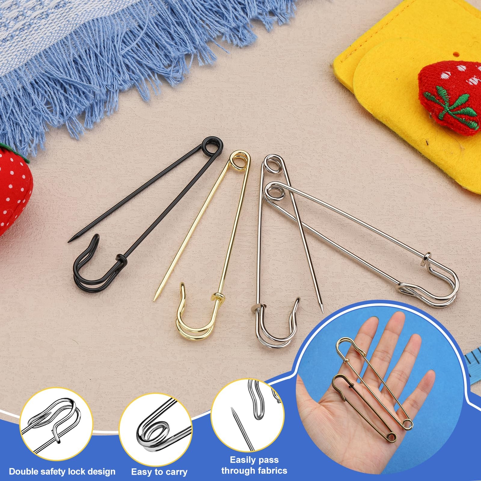15 Pack 4 Inch Large Safety Pins Heavy Dty Silvery Pins for Blankets & Crafts