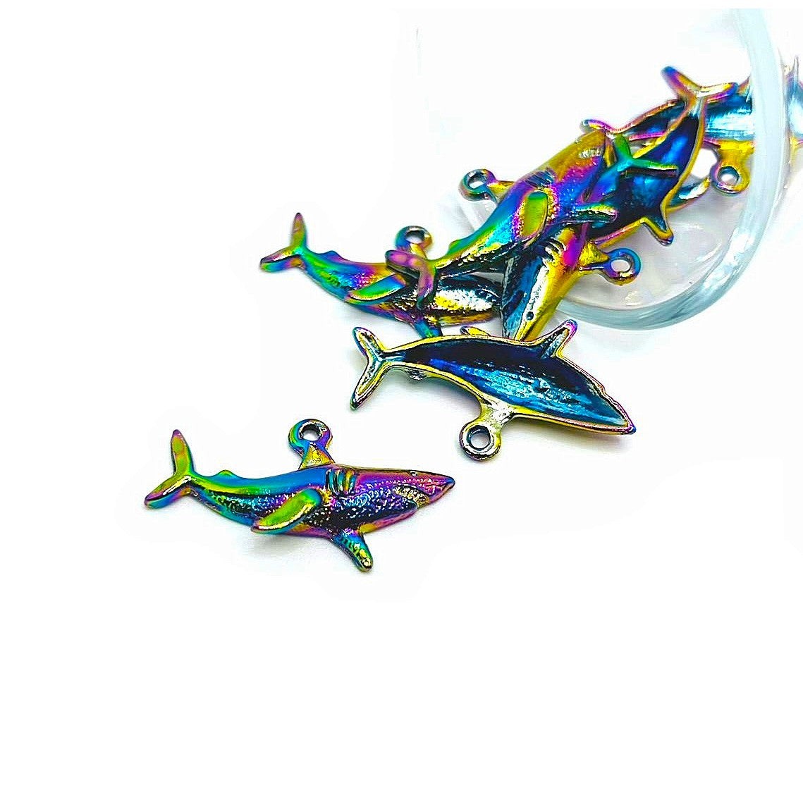 Rainbow Titanium Oil Slick Shark Charms, 19x32mm – US Seller