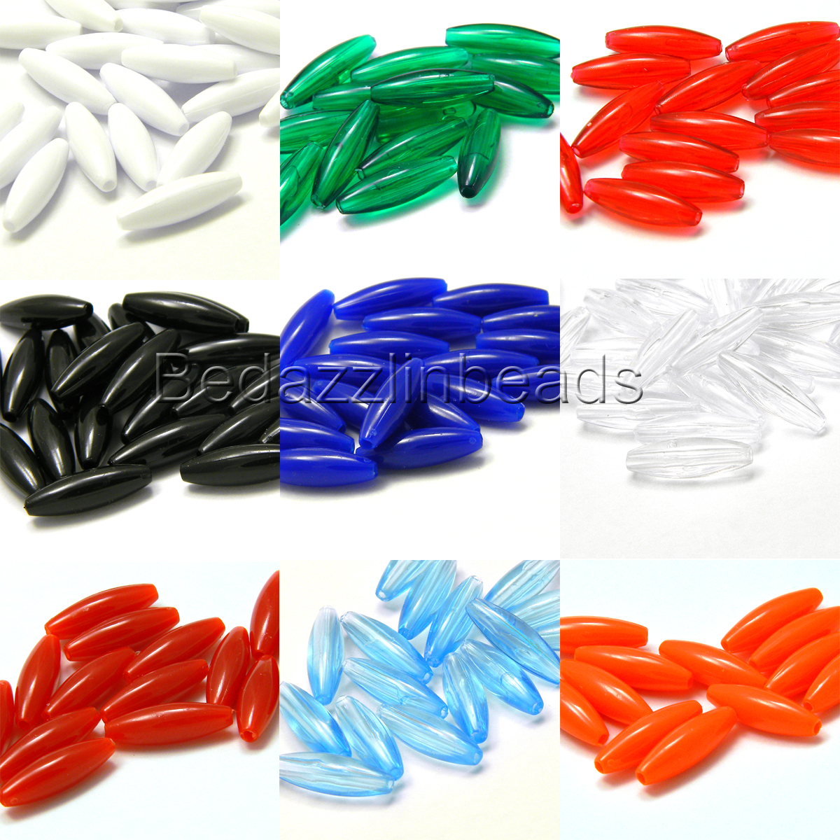 20 Acrylic 19mm x 6mm Long Oval Plastic Noodle Tube Beads with 1.7mm Hole