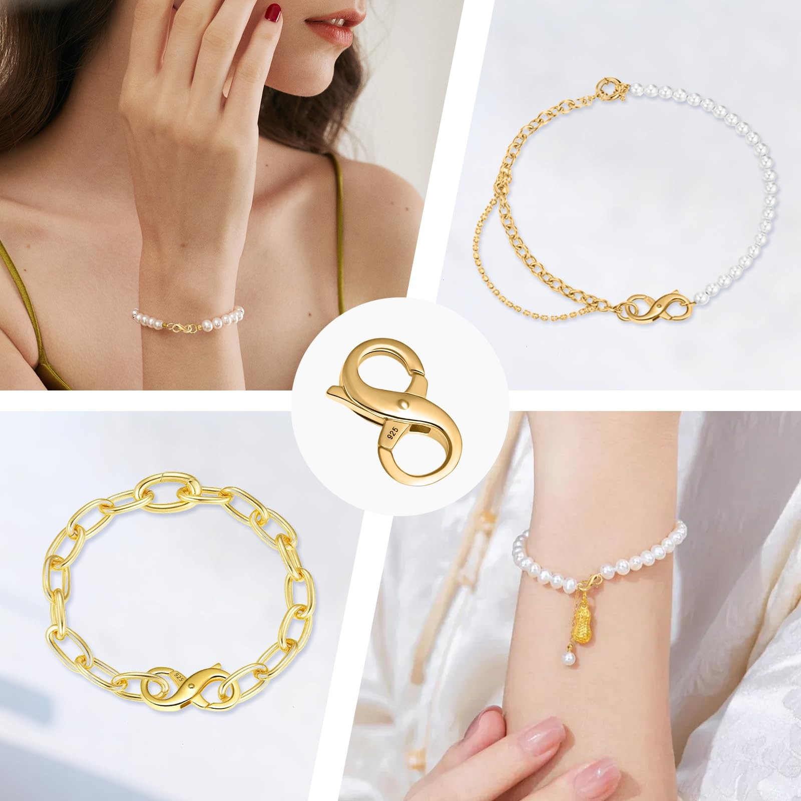 925 Sterling Silver Gold Necklace Extender,Lobster Claw Clasp for Necklaces,B…