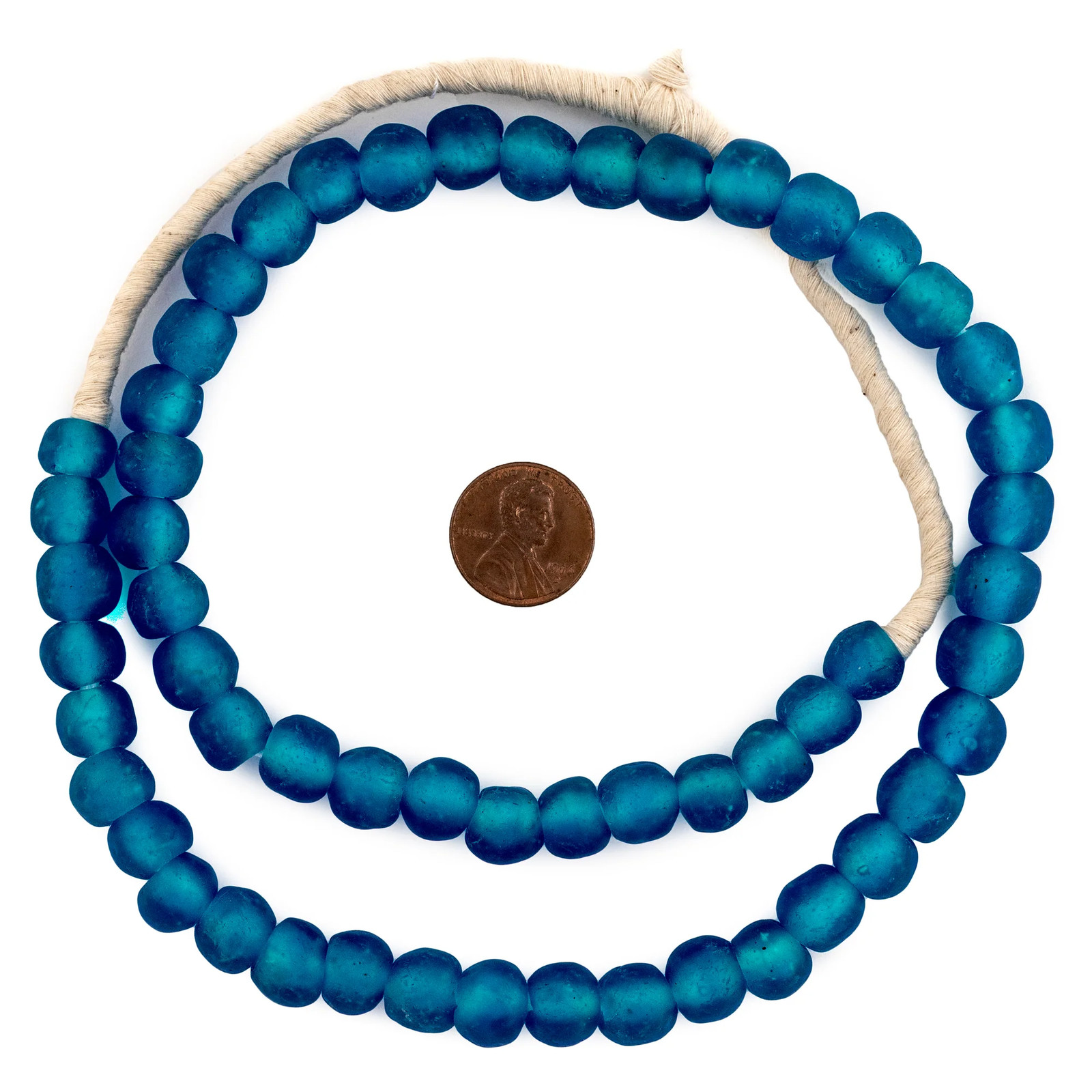 Light Azul Recycled Glass Beads 11mm Ghana African Sea Glass Blue Round Handmade