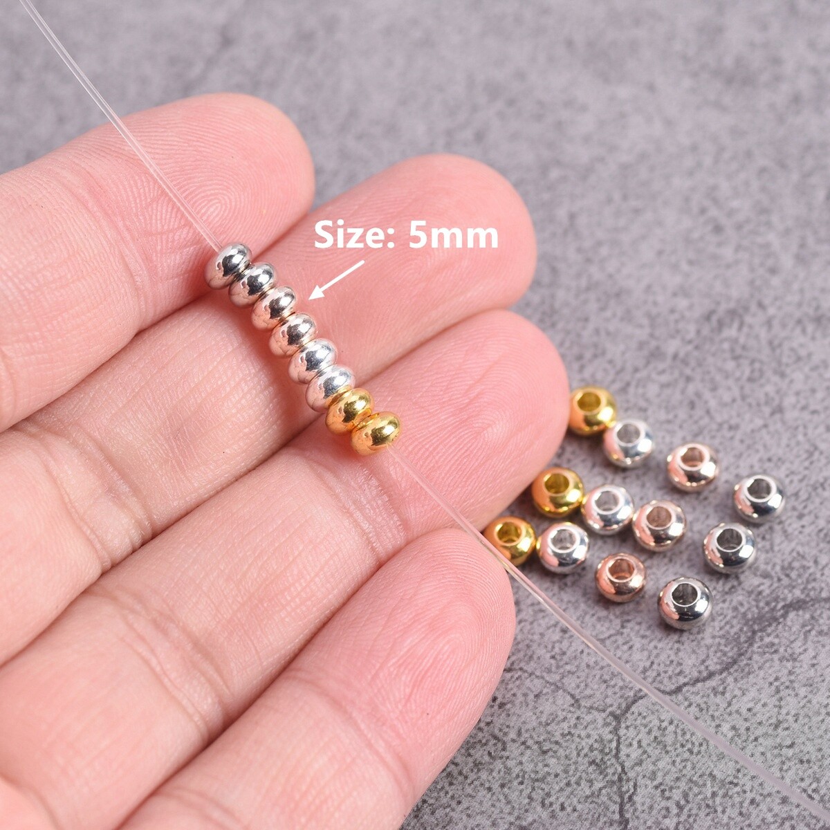 50pcs Rondelle 5mm 6mm Gold/Silver/Rose Gold Brass Metal Loose Spacer Beads