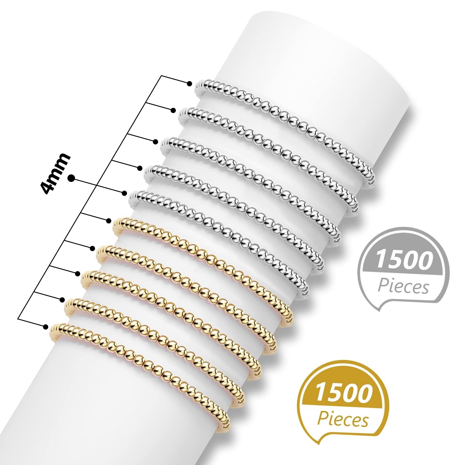 Hicarer 3000 Pieces 4 mm Copper Coated Plastic Round Beads, Gold, Silver for …