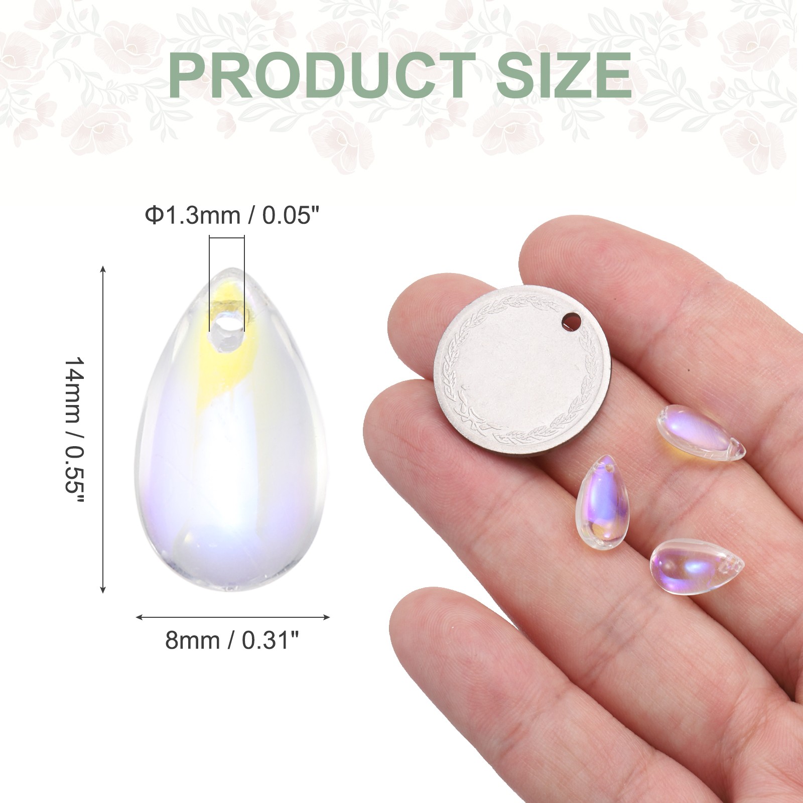 50Pcs Crystal Teardrop Beads, Top Drilled Charm Czech, AB Transparent Colors