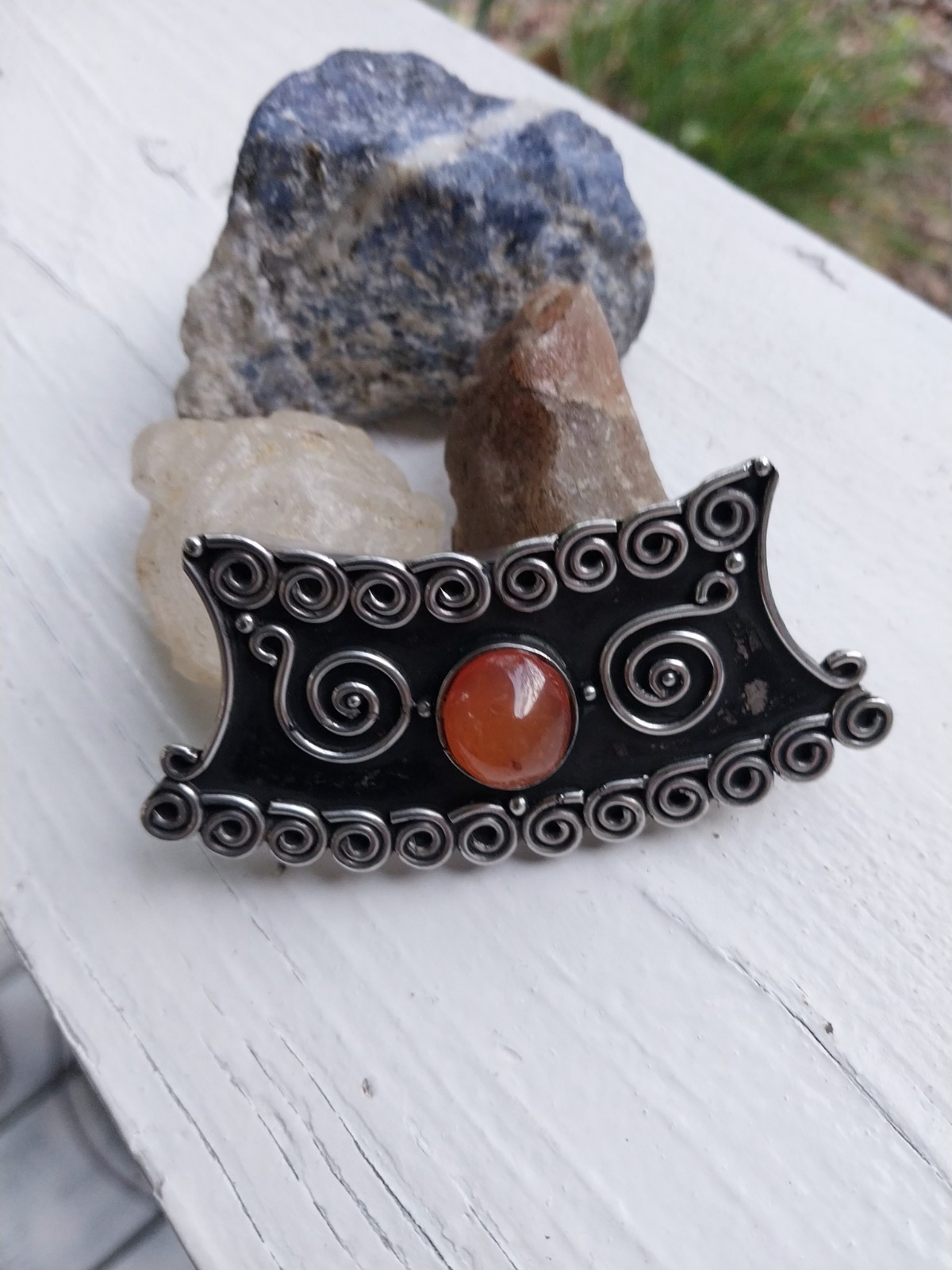 Sri Lanka 925 Antique Carnelian 3 Hole Pendant + Carnelian Loose Pebbles