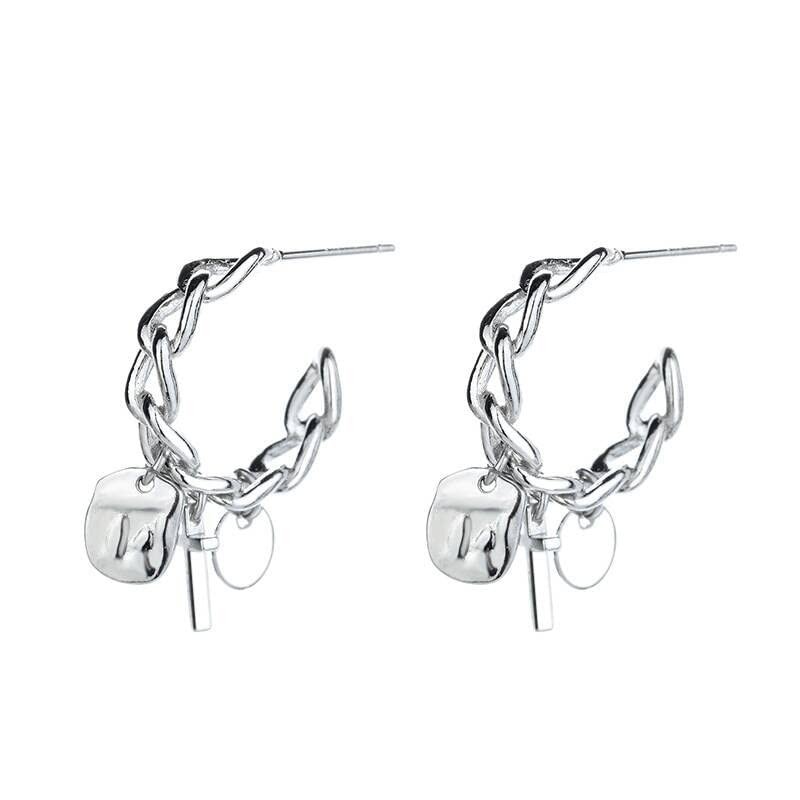 Chain Earrings for Women, 925 silver needle Earrings, Hoop Earring, Modern Cros