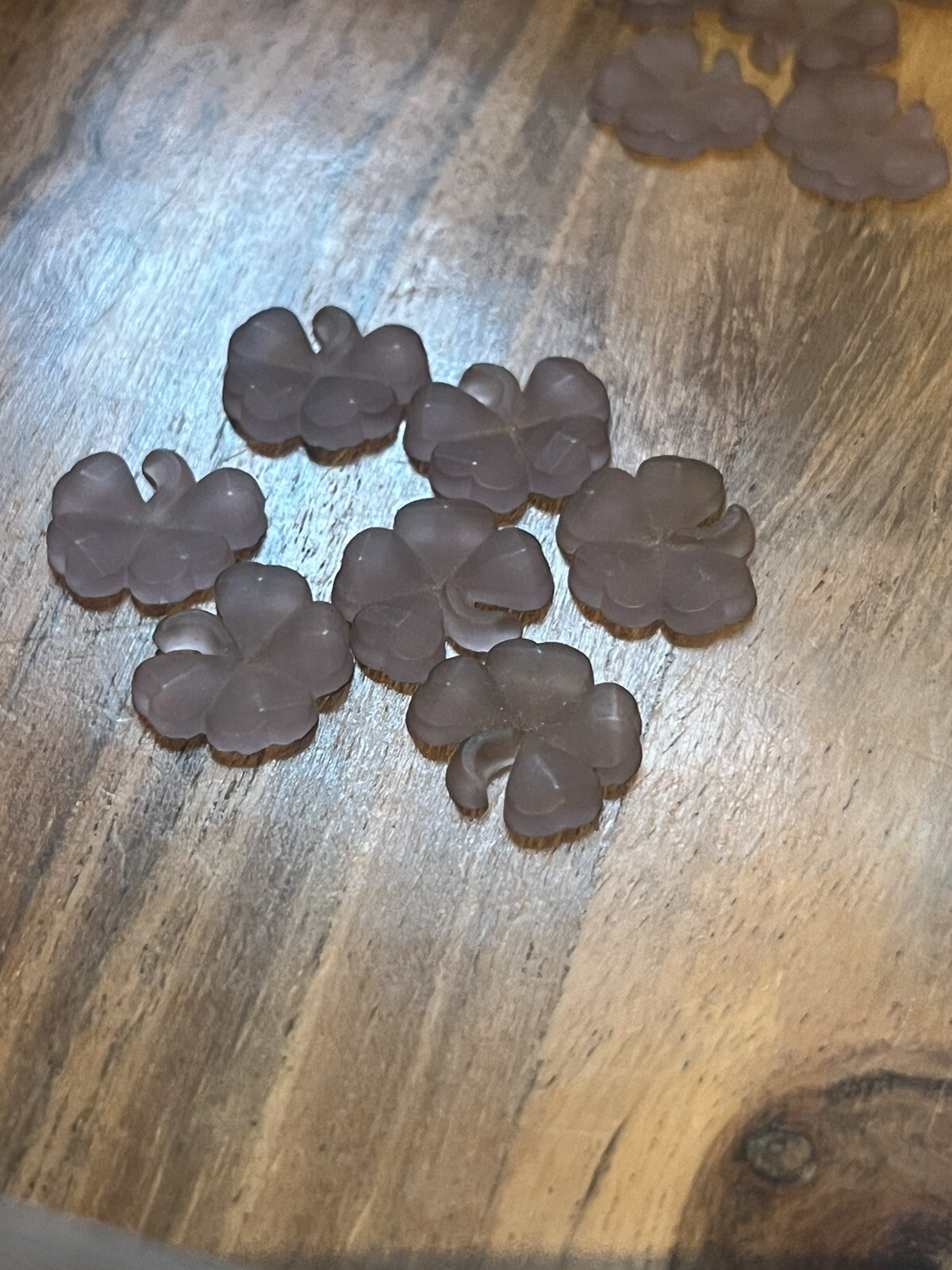 Art Deco Antique Matte Glass Clover Leaf Molded Cabochons Set Of 6 Purple