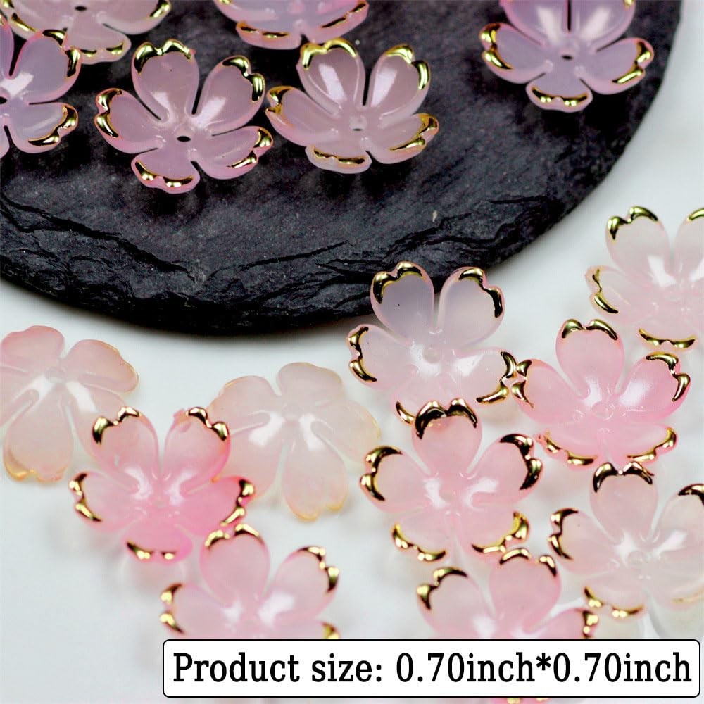 50Pcs Cherry Blossom Acrylic Flower Beads, Mini Floral Spacer Beads for Jewelry