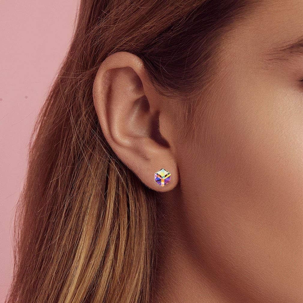 Cube Austrian Crystal Drop Stud Earrings for Women Fashion S925 Sterling Si – 05