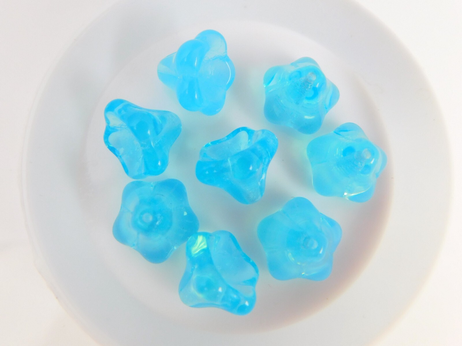 Powder Blue Opal Czech Glass Bell Flower Beads 11x13mm