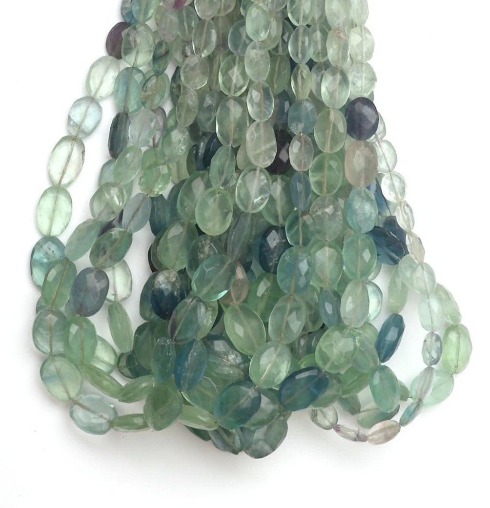 Natural Green Fluorite 8 Inch Strand 7×10-11×15 MM Gemstone Beads Faceted Oval