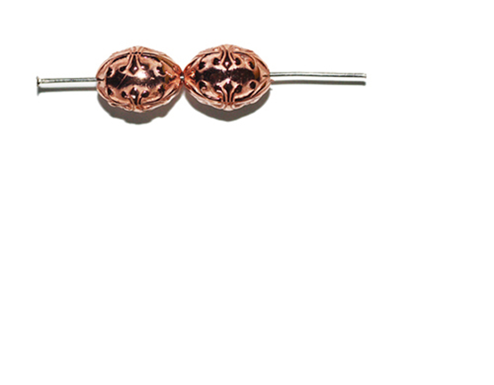 Embossed Floral Fleur Oval 15mm Bright Copper Metalized Metallic Beads