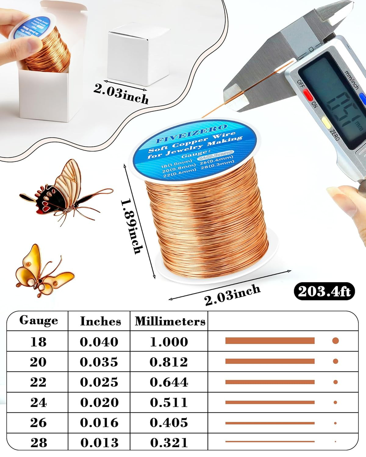 FIVEIZERO 203Ft 24 Gauge Copper Wire for Jewelry Making, Pure Dead Soft Bare Cop