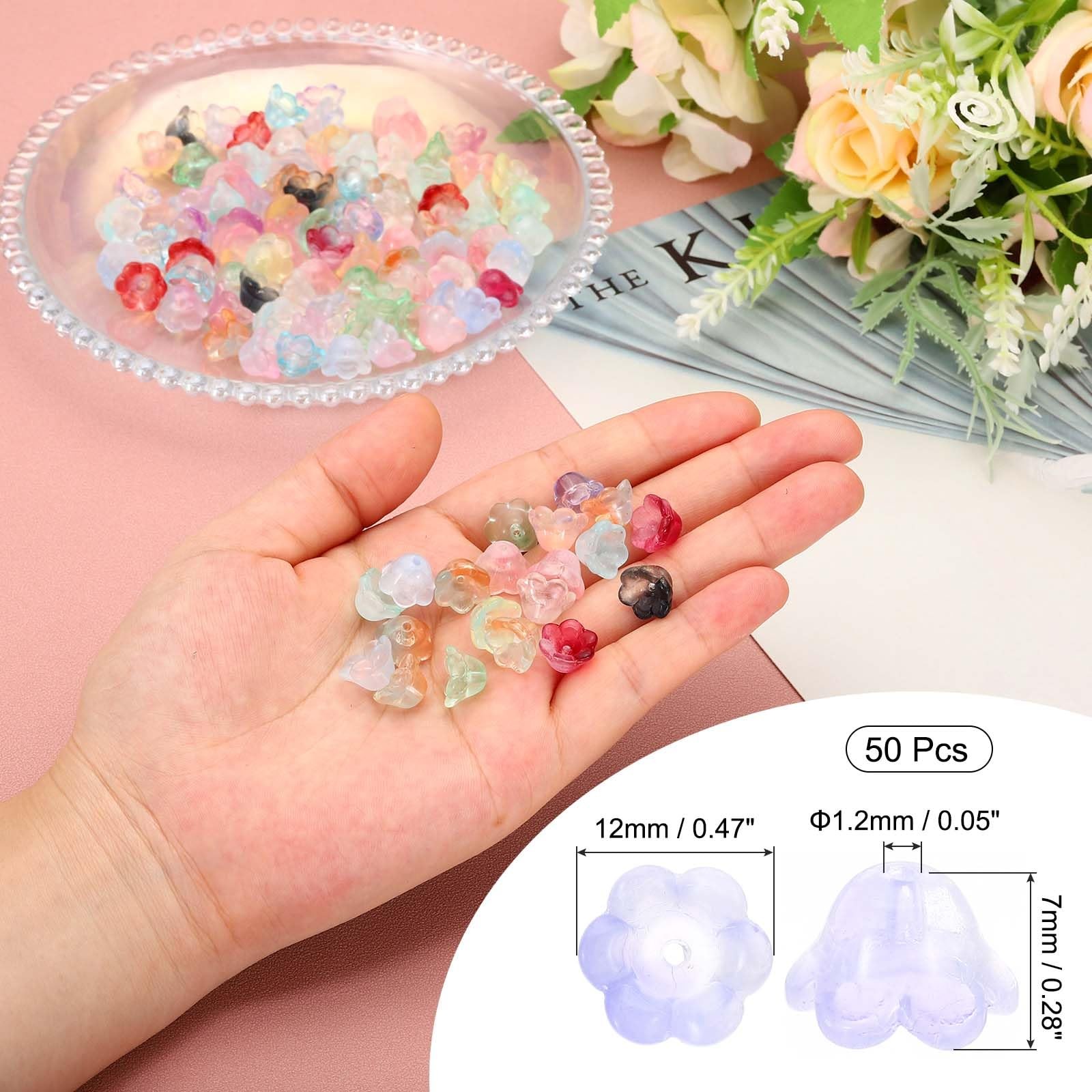PATIKIL Glass Trumpet Flower Beads, 50 Pcs Gradient Flower Bead Charm for Jew…