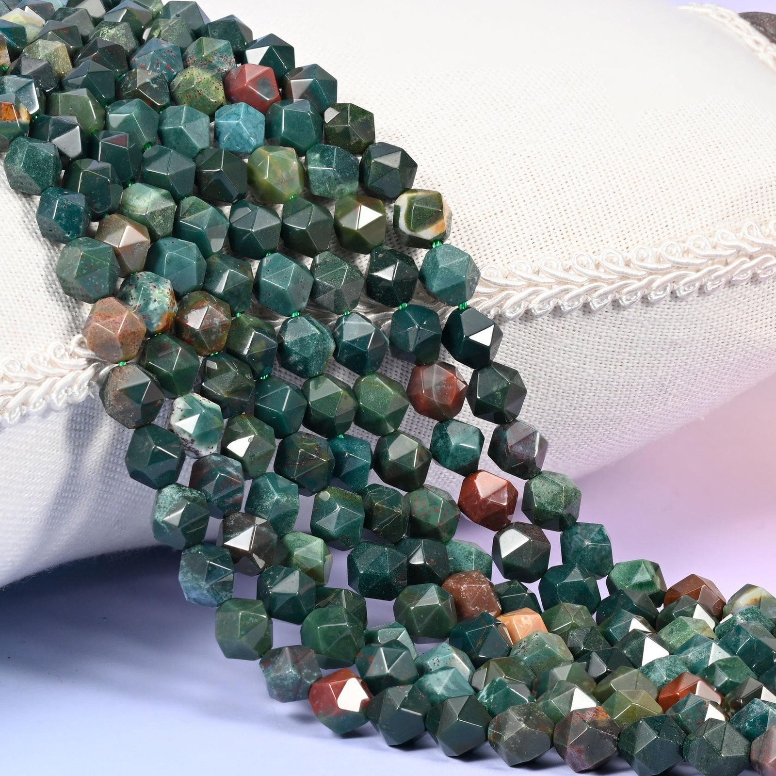 Indian Bloodstone Diamond Star Cut Beads 6mm 8mm 10mm 15.5 Inch Strand