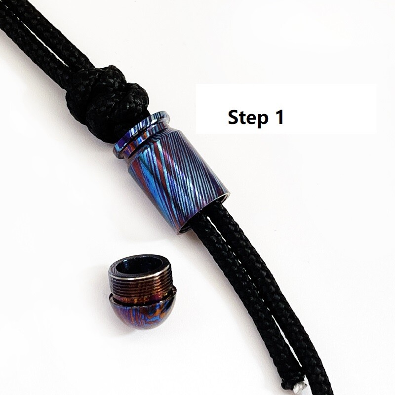EDC 1PC Titanium Damascus Bullet Shape Knife Lanyard Bead Paracord Pendant Craft