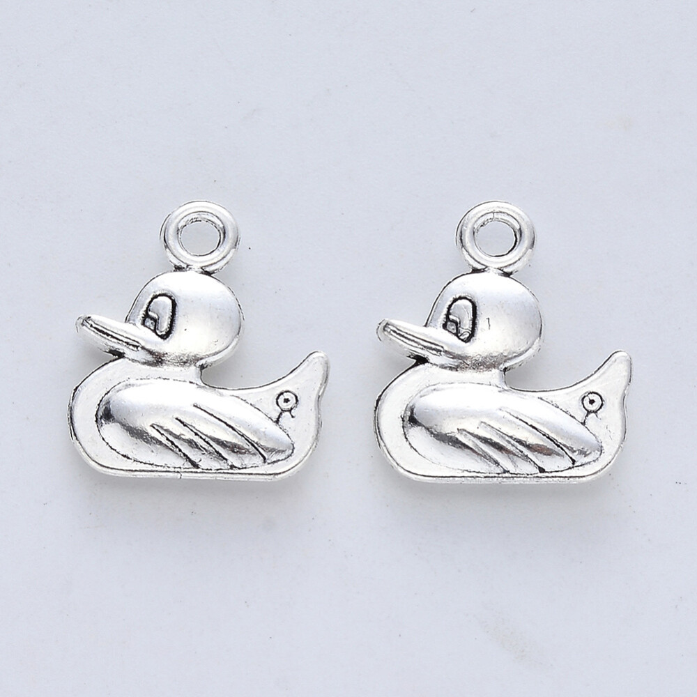 6 Rubber Ducky Charms Antiqued Silver Duck Pendants Cute Animal Jewelry 19mm