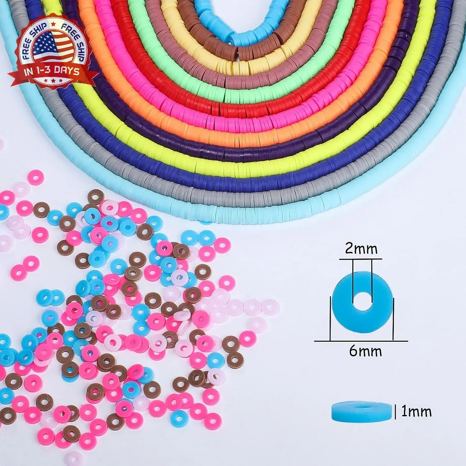 19000pcs 50 Strands Clay Bead Bracelet Kit, 6mm Flat Round Polymer Clay Beads Sp