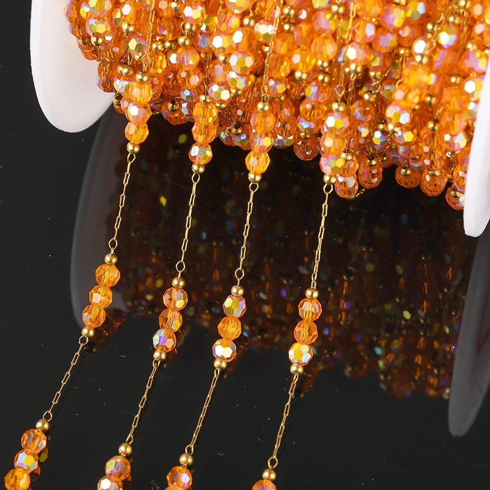 1Meter Stainless Steel Colorful Crystal Beading Chain for DIY Handmade Necklaces