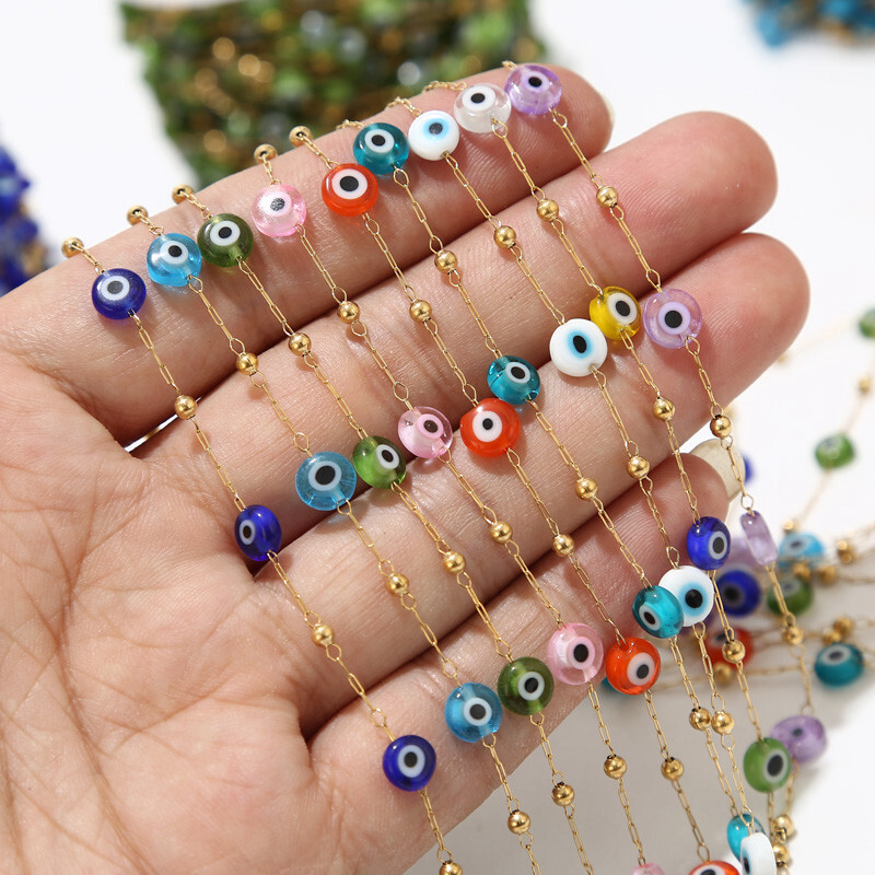 1Meter Stainless Steel Chain Eyes Beads Beaded Chain for Necklace Jewelry Making