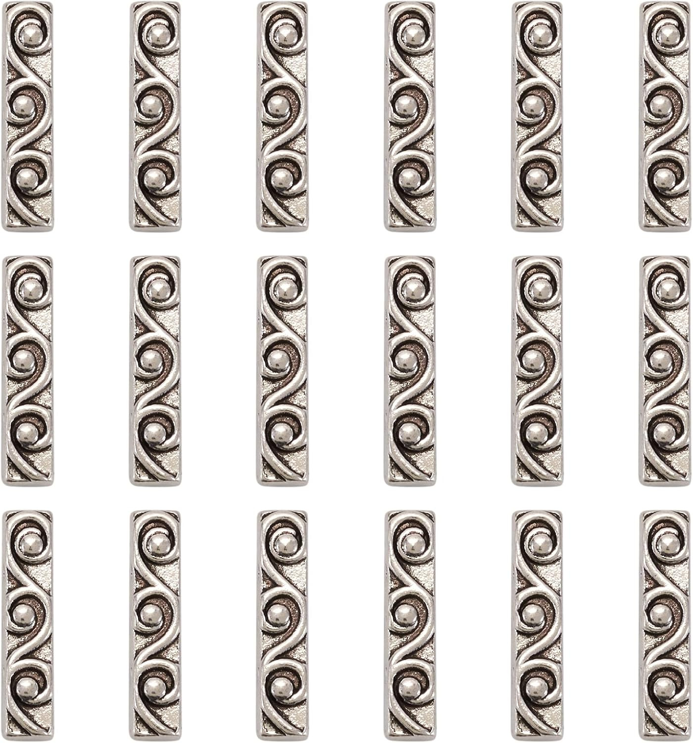 Pandahall 20Pcs Tibetan Style Antique Silver Alloy 3 Holes Rectangle Spacer Bar