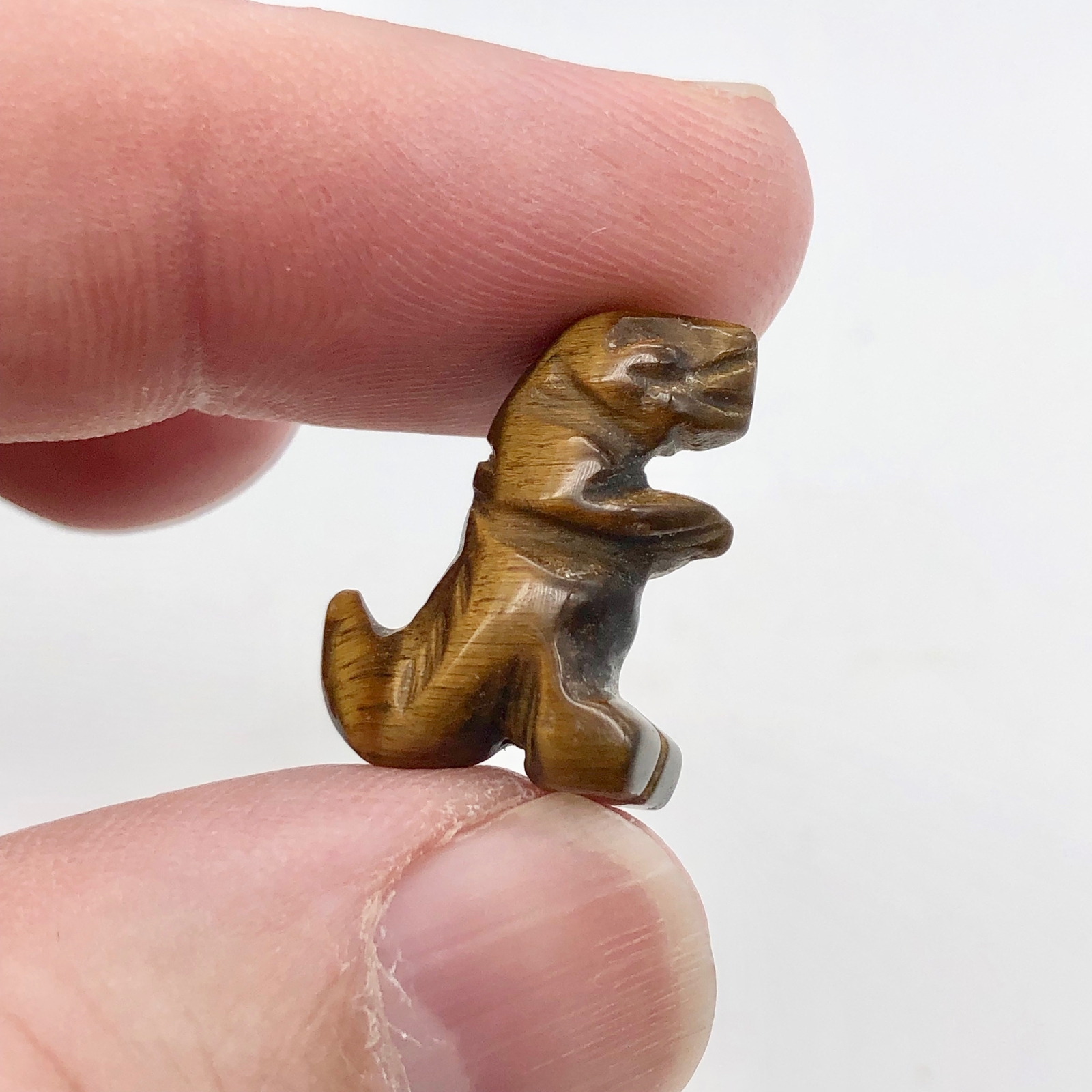 2 Tiger’s Eye Tyrannosaurus Rex Animal Beads | 21x18x7.5mm | Golden