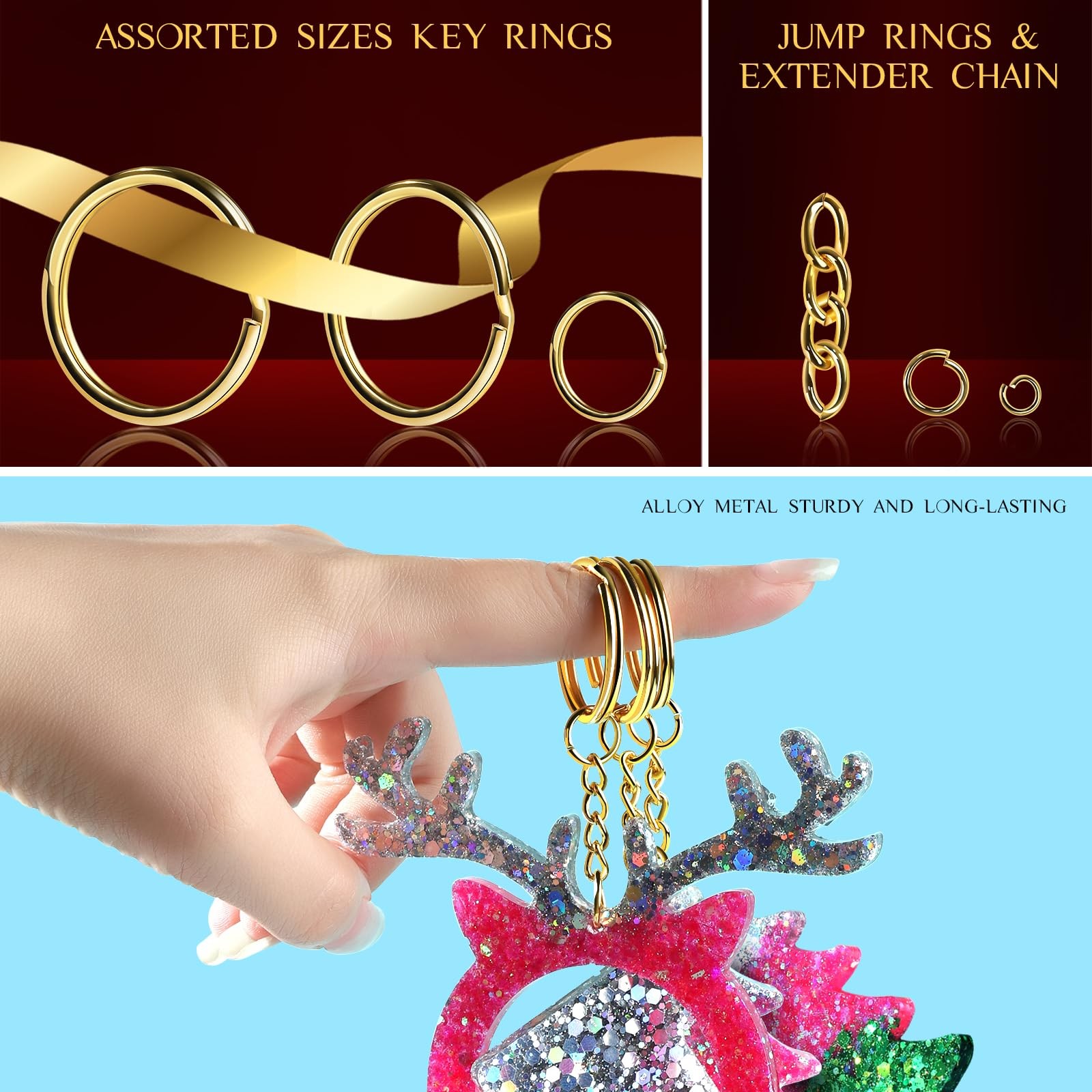 LEOBRO Keychain Making Kit, 265PCS Keychains Clips and Key Rings, B-Gold