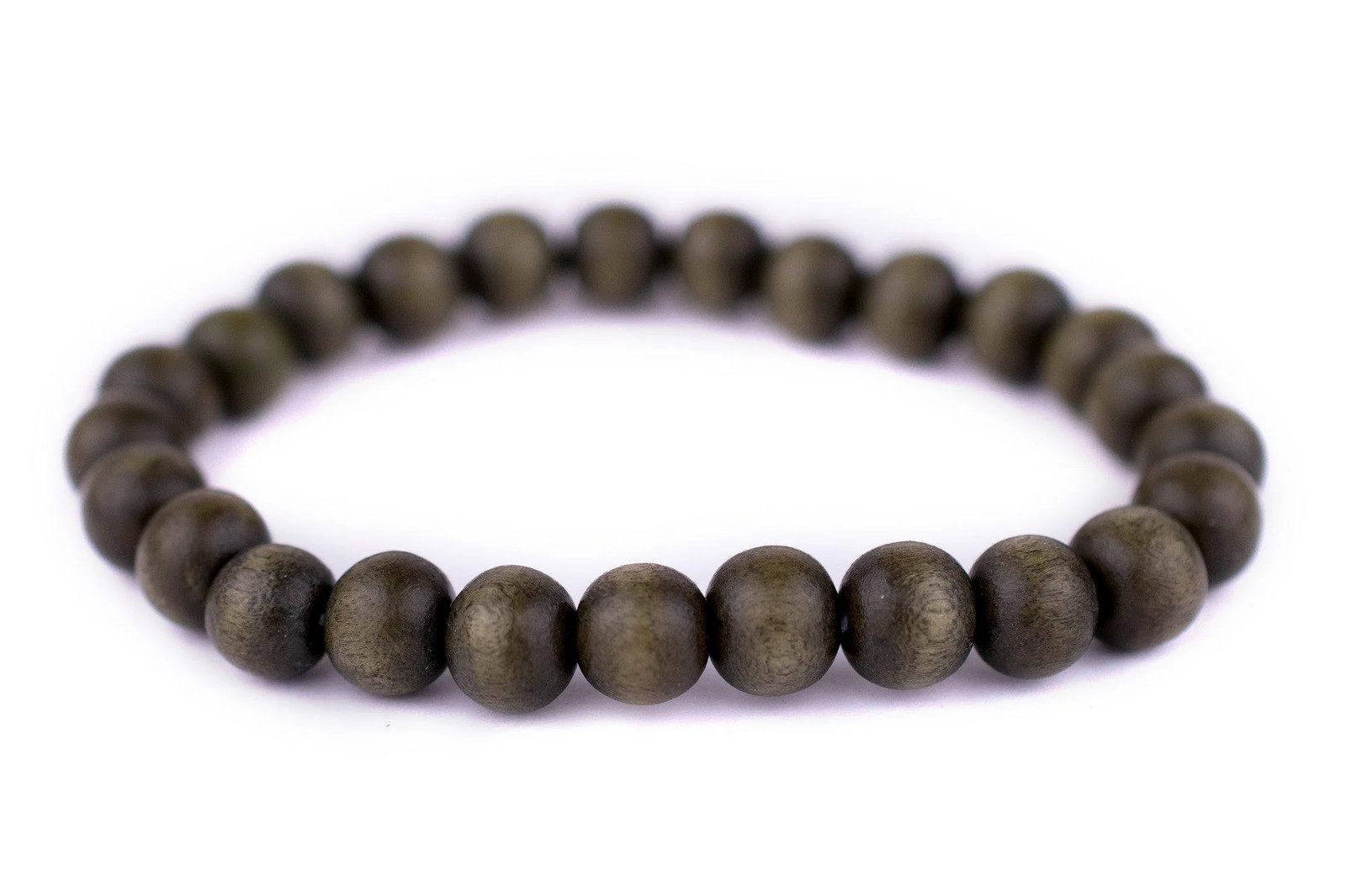 Olive Green Wood Bracelet 8mm Round Large Hole
