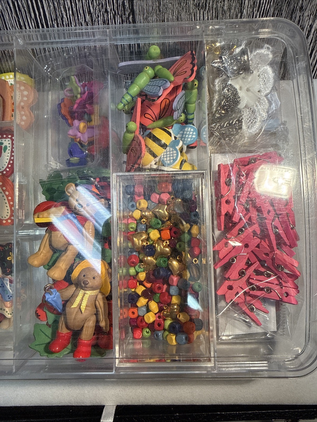 Plastic Case Of Valentine Craft Items- Beads, Charms, Plastic People – Free Ship
