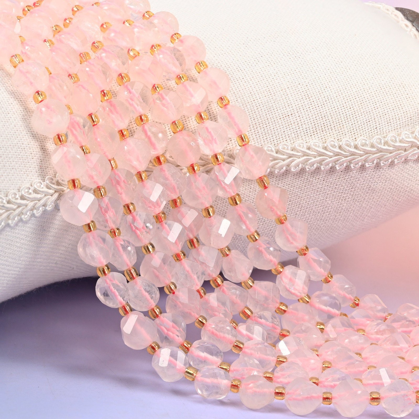 Rose Quartz Faceted Spiral Twist Beads: Size 8mm 10mm, Jewelry Making