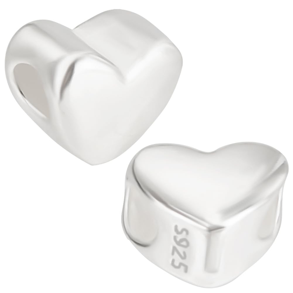 Beebeecraft 1 Box 3Pcs Heart Shaped Beads 925 Sterling Silver Love Heart Spac…