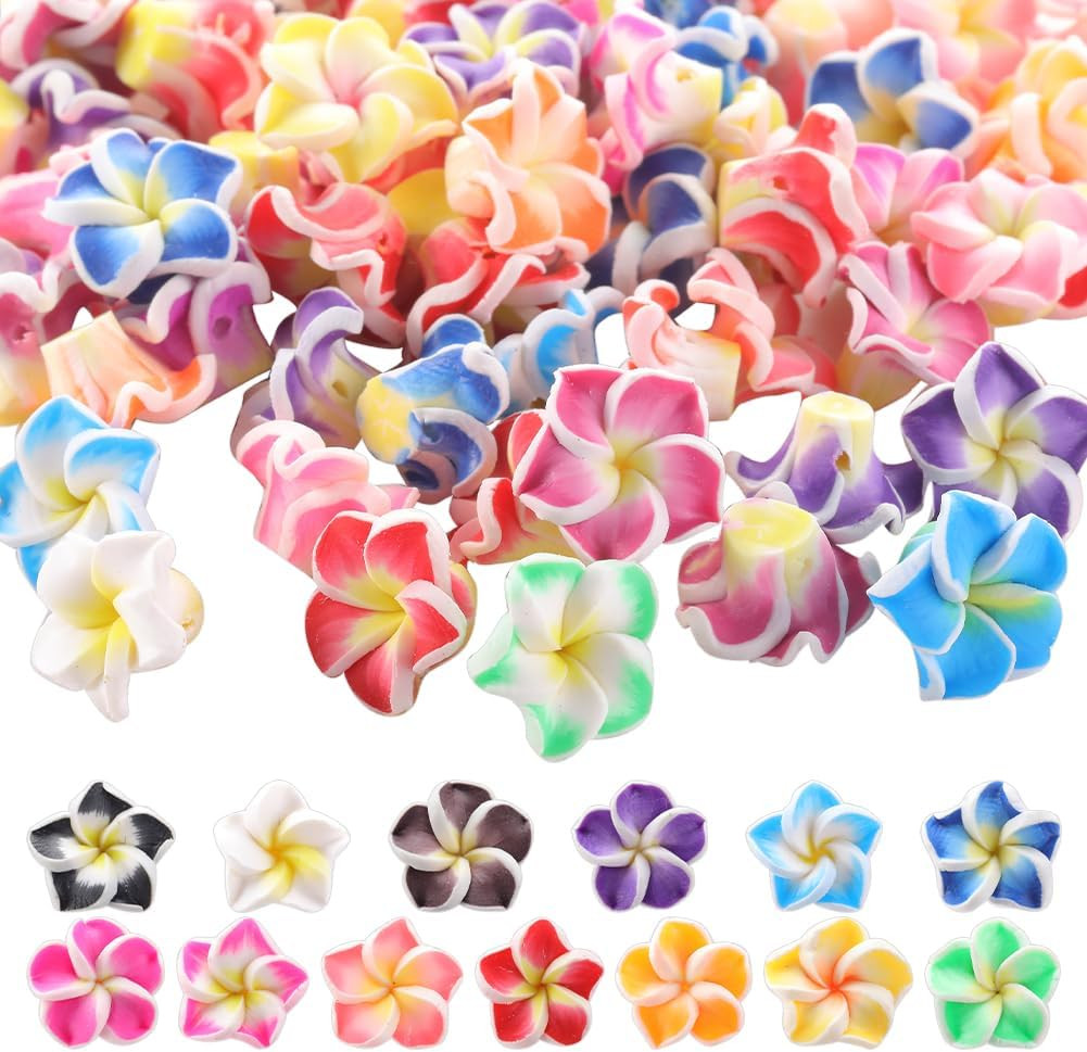 100Pcs Plumeria Beads Polymer Clay Flower Beads Bulk Handmade Hawaiian Plumerias