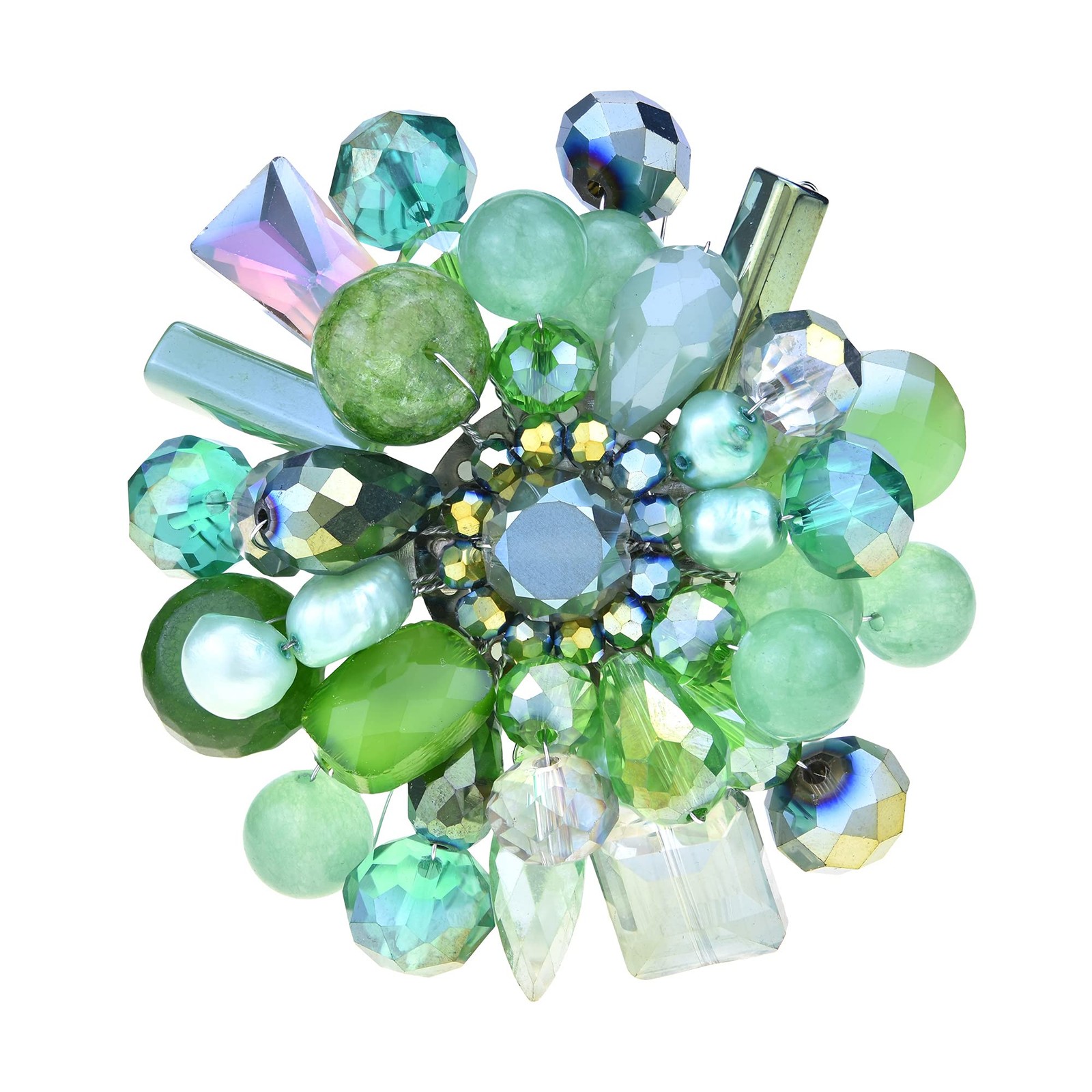 Green Fusion Freshwater Pearl & Simulated Aventurine Crystal Handmade Floral Bro