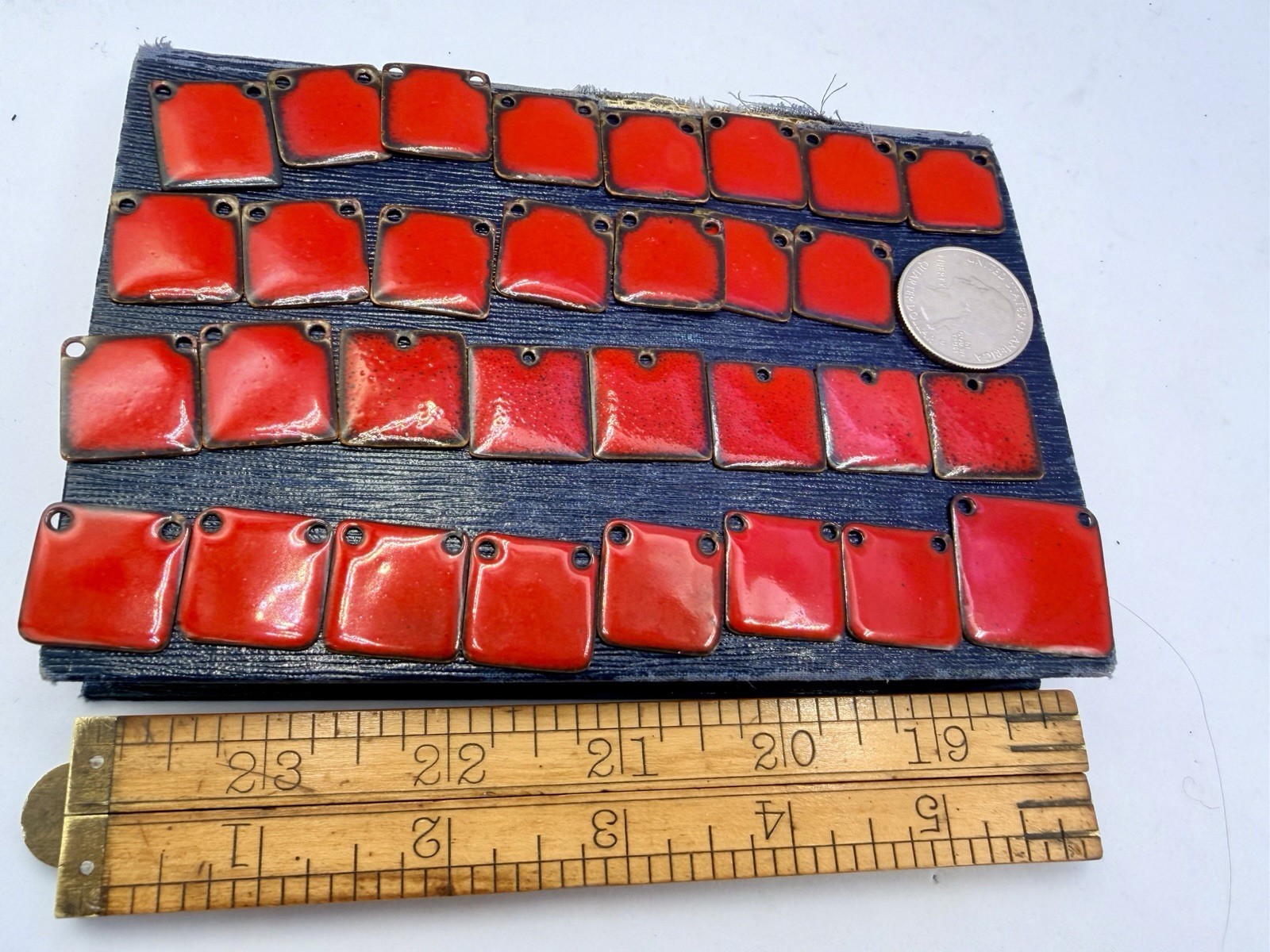 31 Pcs Vintage Square Copper Red Enamel Glossy Handmade Pendants Craft Findings