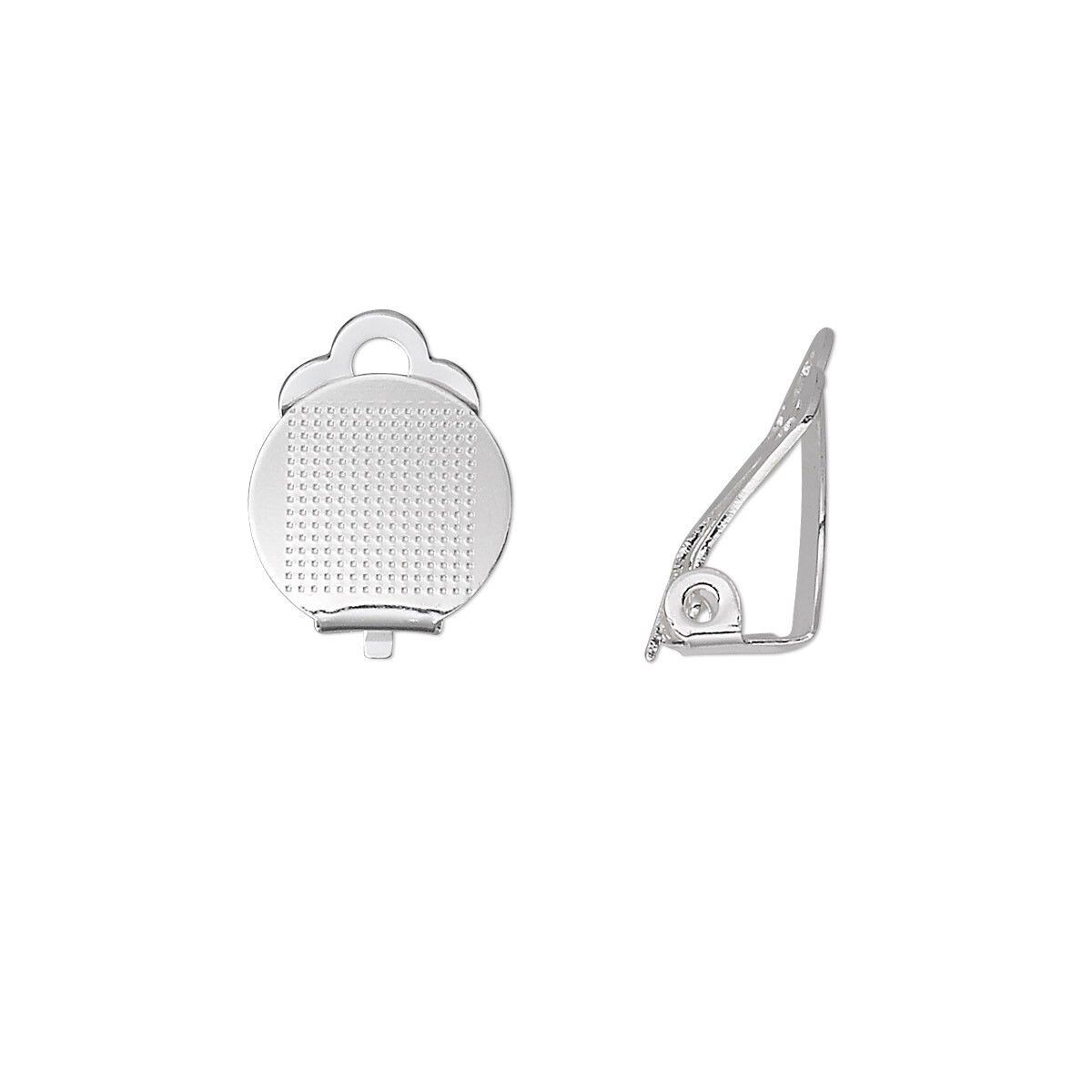 10 OR 100 Silver Plated Brass 16x11mm Clip-on Earrings Hinged with 11mm Flat Pad