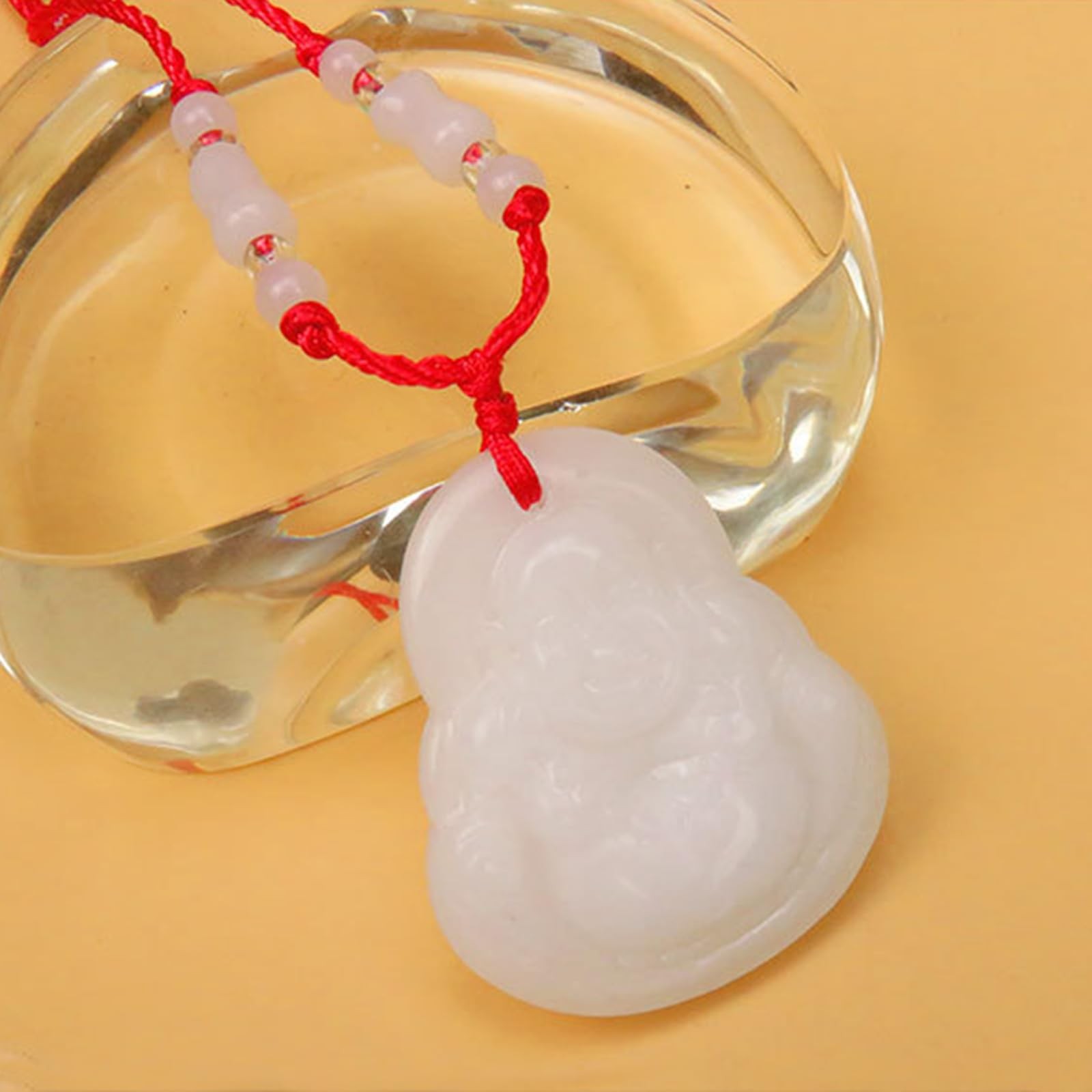 Green Jade Buddha Circle Red String Pendant Necklace – Chinese Traditional – 09