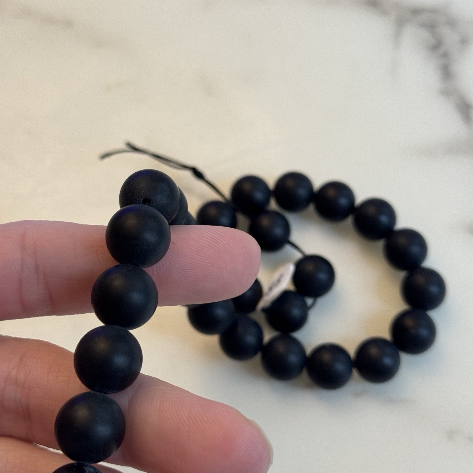 Lot of 3 Matte Black Onyx Stone Bead Strands 12mm Heavy Natural Stone