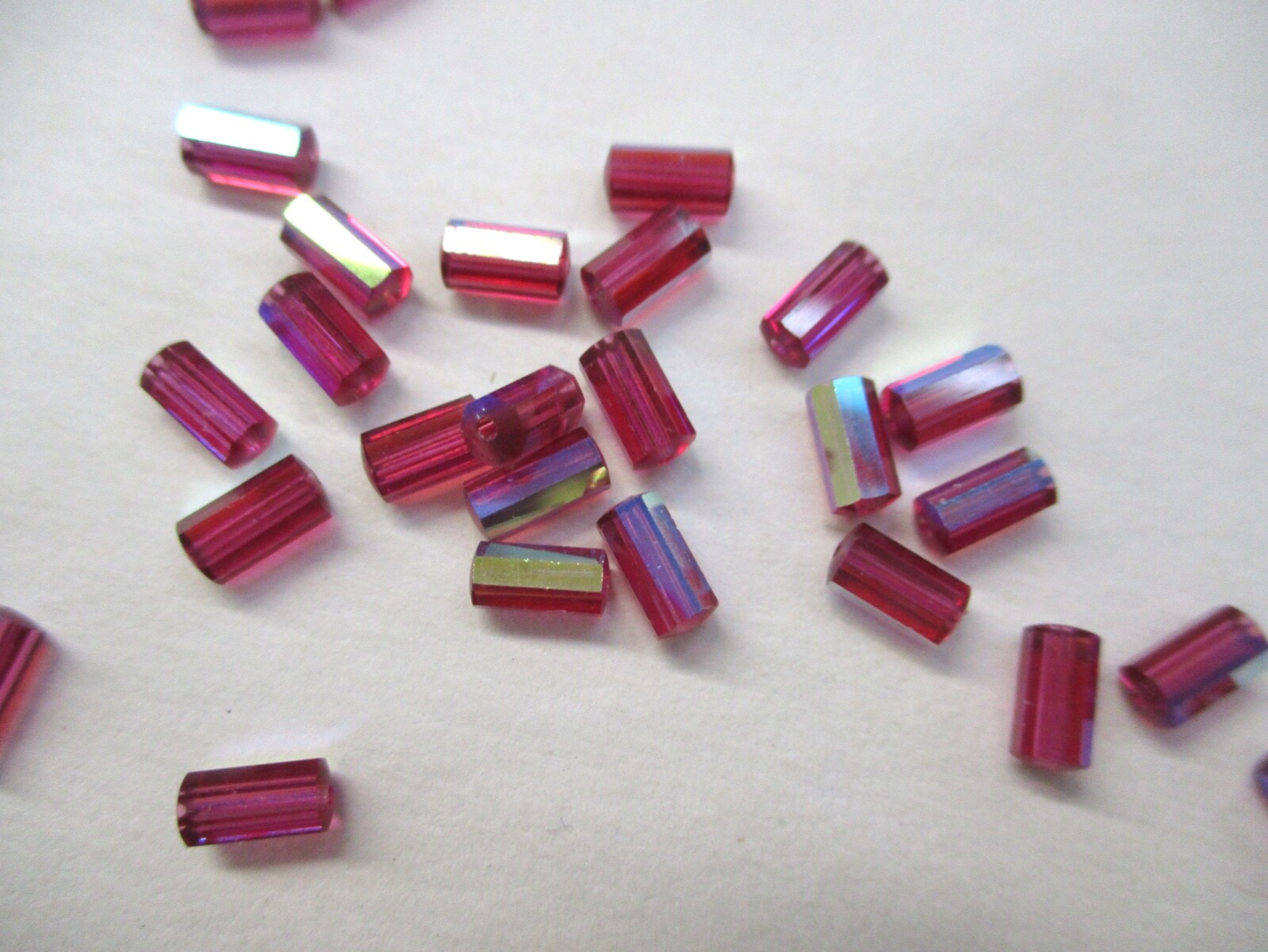Swarovski 5230 6mm x 3mm Fuchsia Aurora Boreale Beads 24 Beads Vintage 1970s