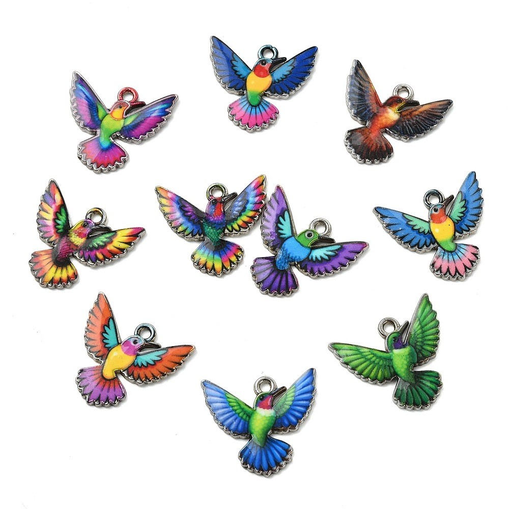 60pcs Random Bird Enamel Colorful Flying Animal Bird Dangle Charms for DIY Craft