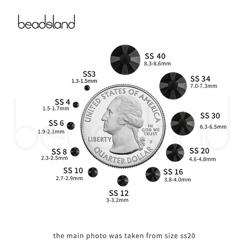 beadsland 1440 Piece Flat Back Crystal Rhinestones Round SS16/1440pcs, Black
