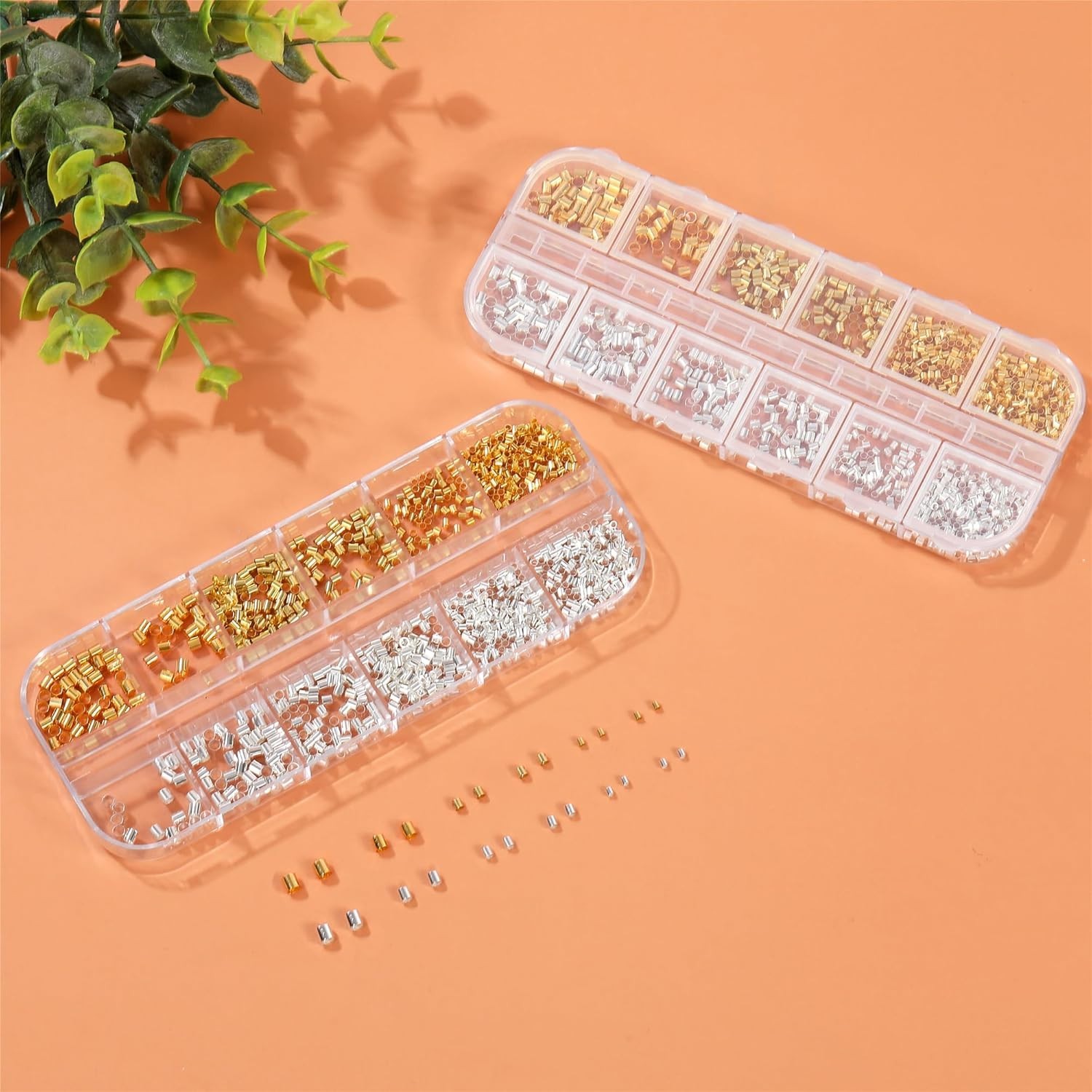 1050 Pcs Silver and Gold Crimp Beads for Jewelry Making, 1.5mm 2mm 2.5mm Crimpin