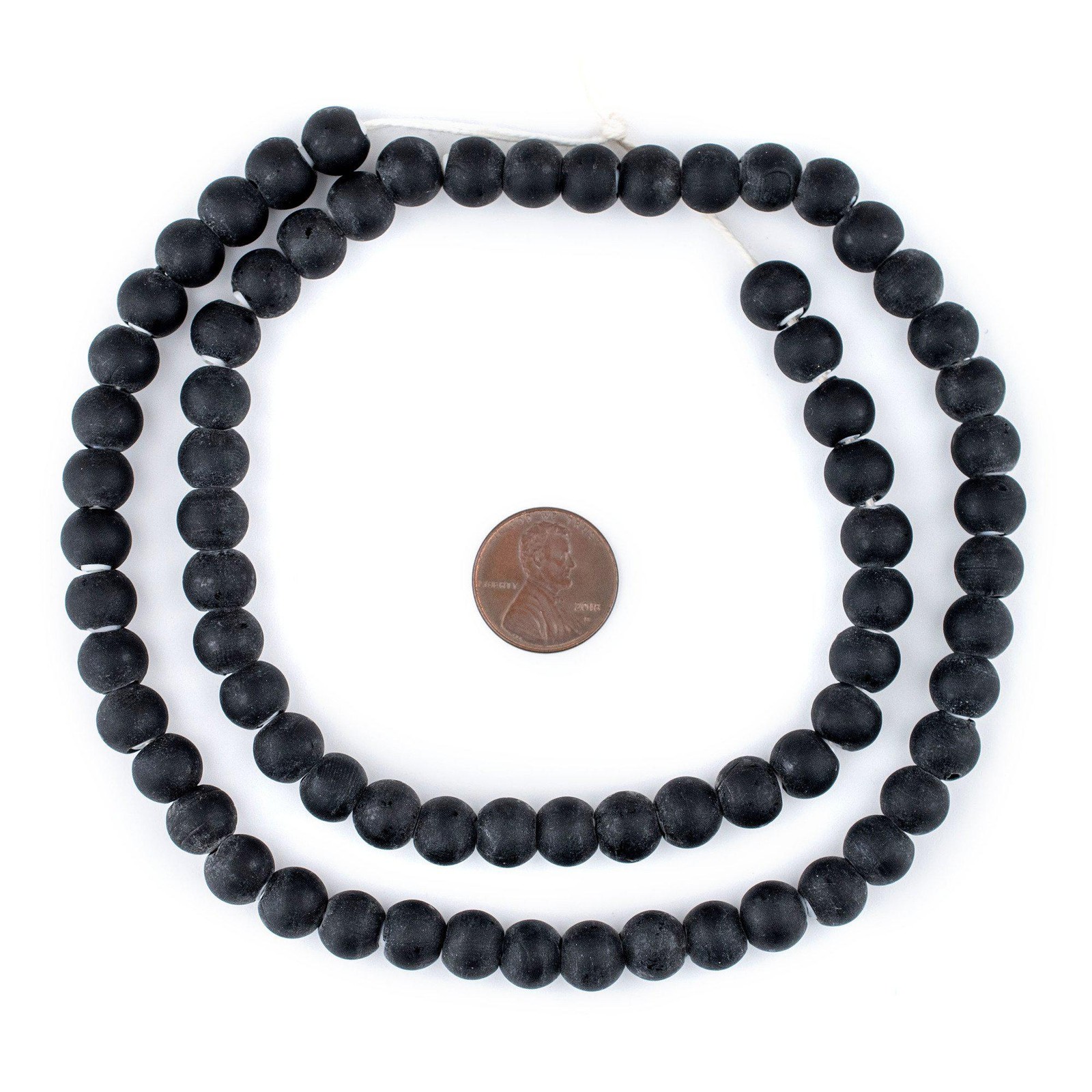 Matte Black White Heart Beads 9mm Round Glass 24 Inch Strand
