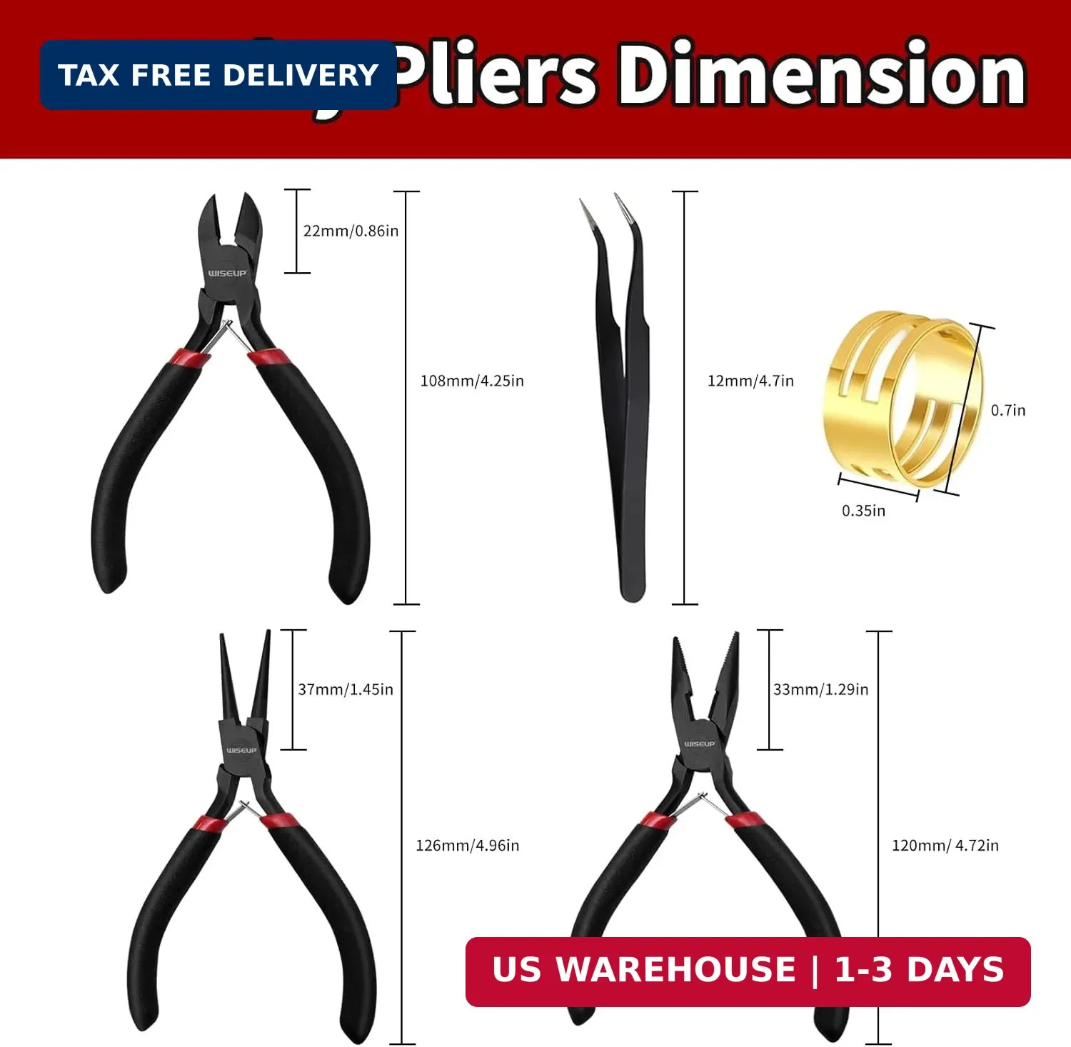 WISEUP 3 Pcs Jewelry Pliers Set – Needle/Chain Nose, Round Nose and Wire Cutters