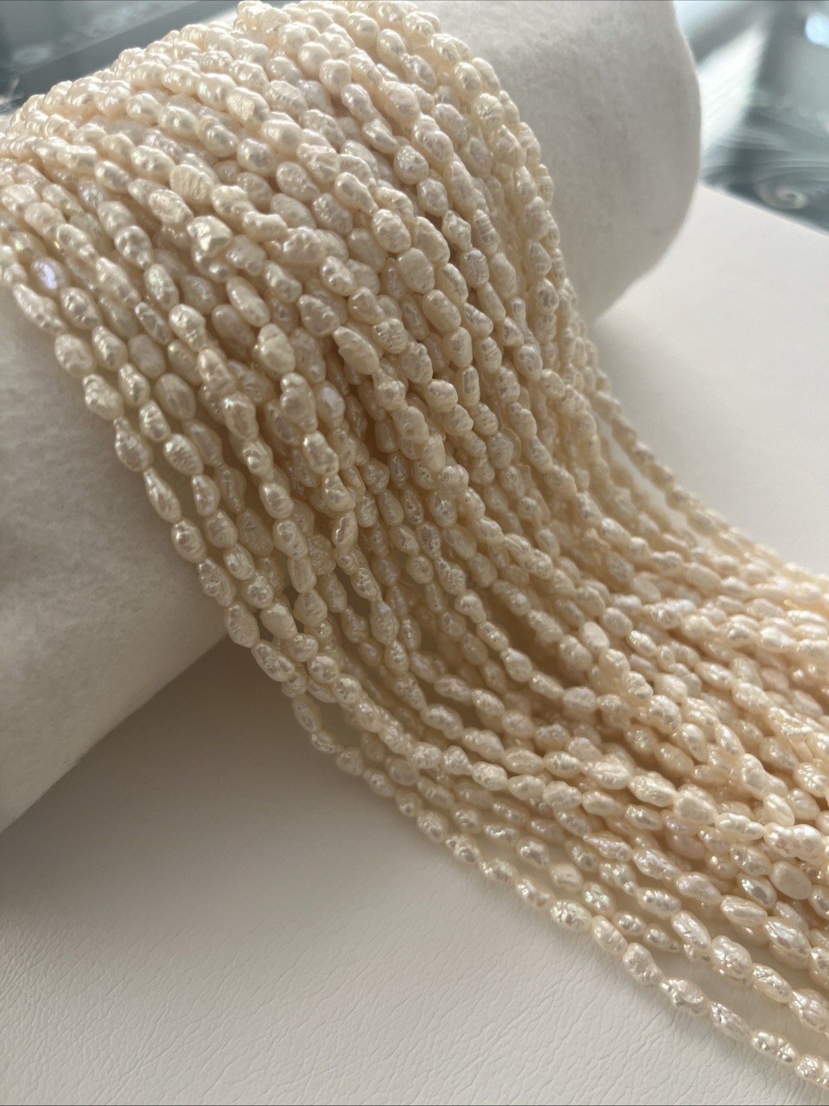 Japanese Natural Fresh Water Pearl Oval Rice Beads 3-4mm 16” Strand