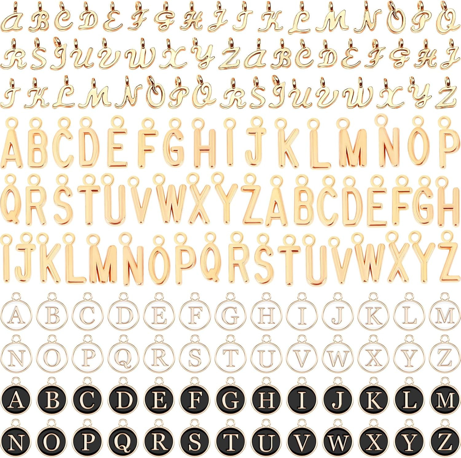 156Pcs/6 Sets Letter Charms, Letter Charms 3 Styles A-Z Initial Alphabet Metal C