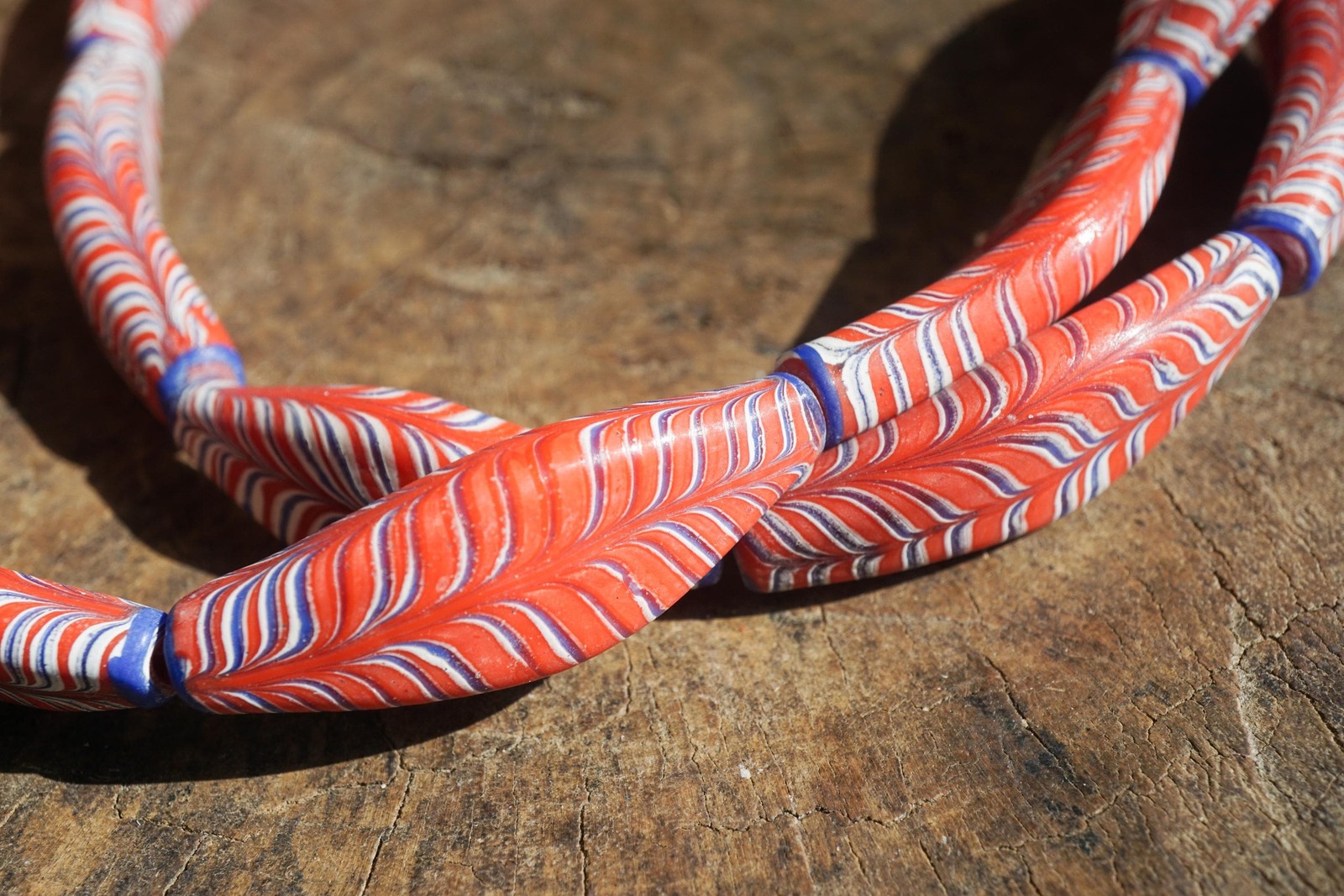 Artisan Made Java Glass Beads: Large Painted Feather Design(16x46mm), 2924C518