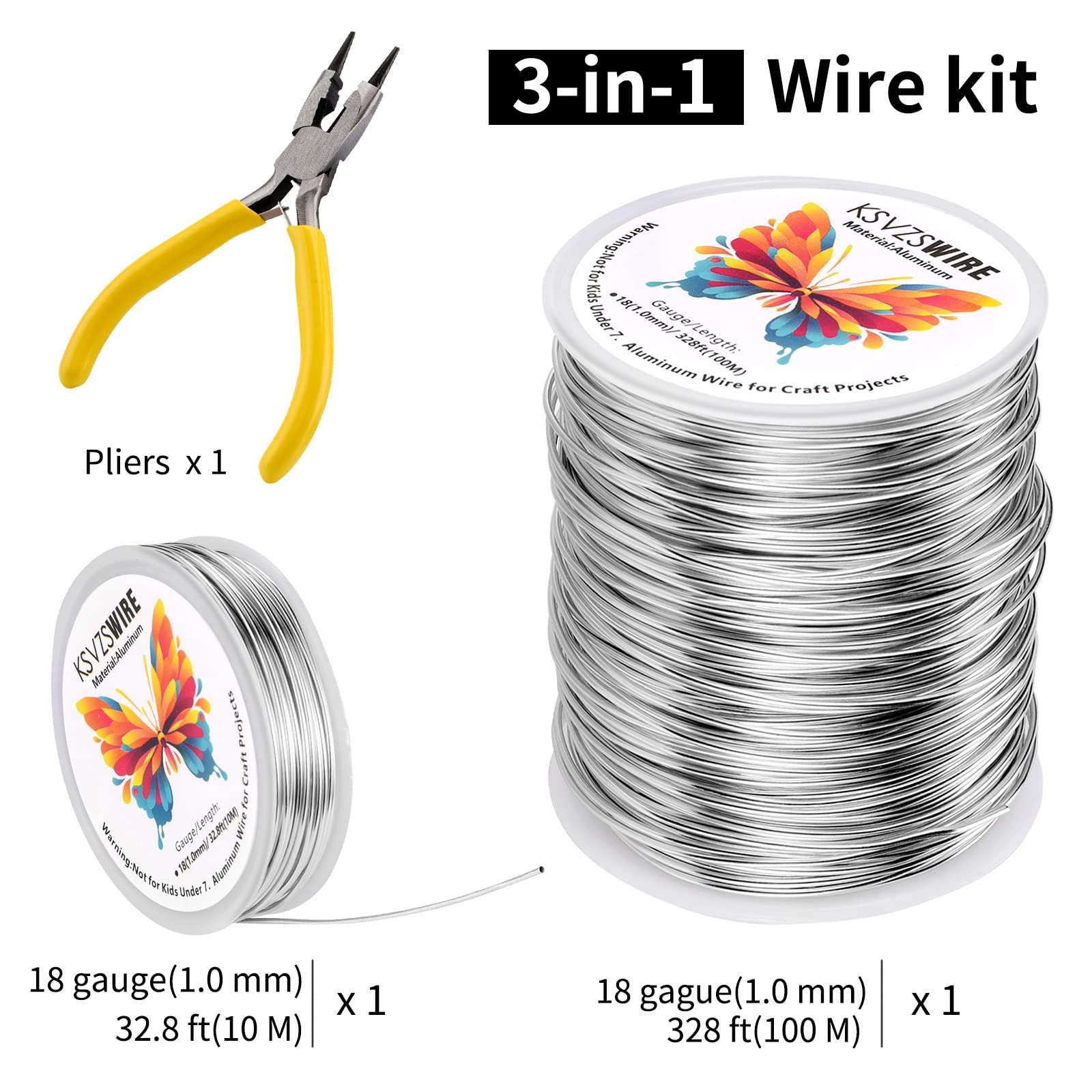 Aluminum Craft Wire 18 Gauge(1.0mm)–328 Feet(100M)+18 Gauge (1.0mm) 32.8Ft (1…