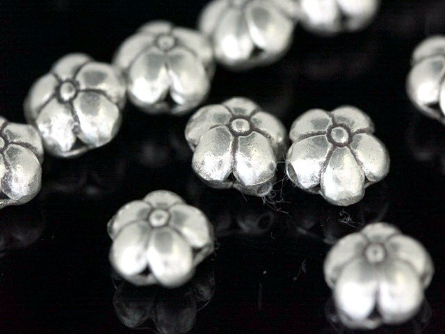 Silver beads Karen hill tribe silver 4 flower puffy beads